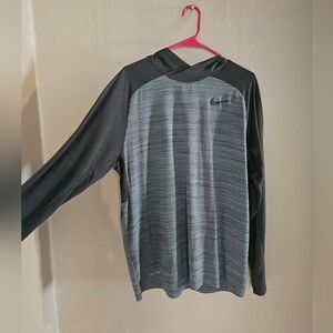 Nike Men's Black and Gray Long Sleeve Hooded Tee
